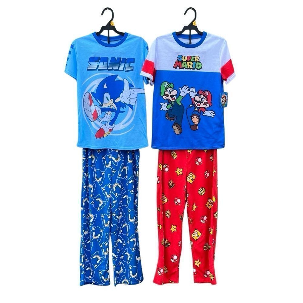 Boys Mario & Sonic Short Sleeve Top & Sleep Pants Pajama 2, 2-Piece Sets Size L